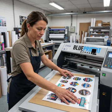 Printer preparing custom vinyl logo transfer stickers