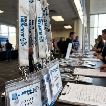 Branded trade show lanyards with event badges