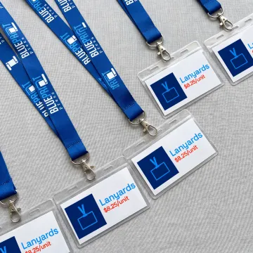 Branded lanyards displayed with employee ID badges