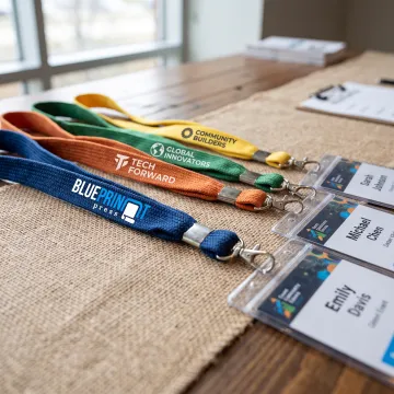 Custom braided lanyards with branded event badges