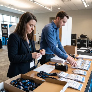 Branded lanyards and name tags for an event