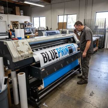 Large-format printer producing a colorful banner
