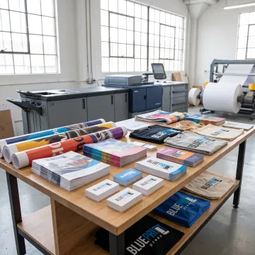 Colorful printed business materials and signage