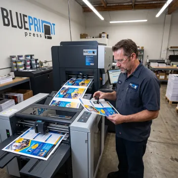 Digital printer producing colorful branded marketing materials