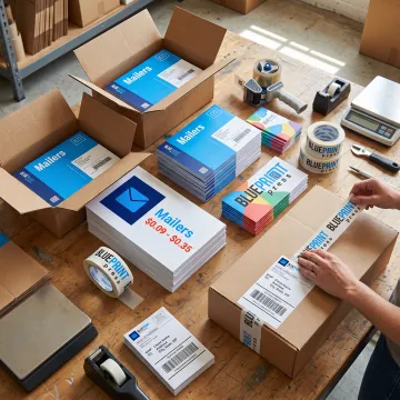 Printed marketing materials prepared for shipping