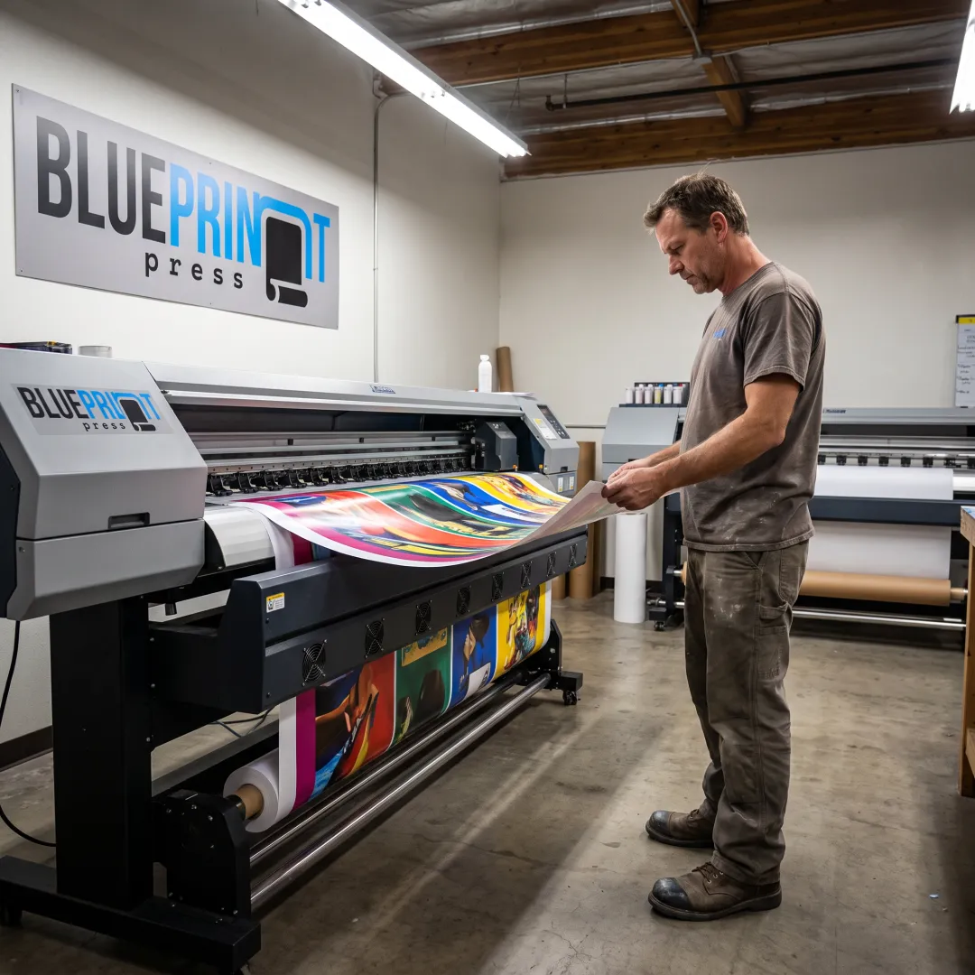 Technician preparing a custom vinyl sign