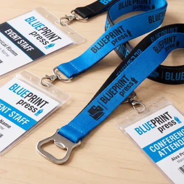 Branded lanyards with bottle opener hardware and event badges