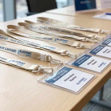 Custom branded face mask lanyards for an event