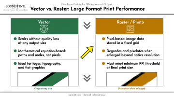 Vector versus raster image scaling comparison at large format print sizes