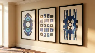 Canvas art prints displayed in bright hotel guest room with natural light