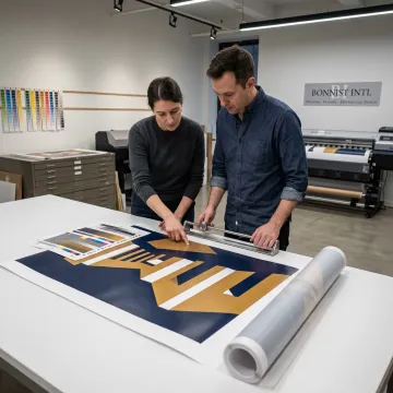 Production team preparing oversized custom posters