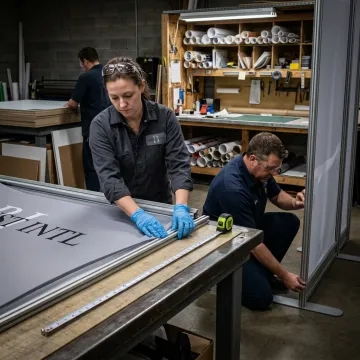 Team fabricating branded event display elements