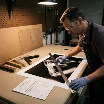 Framing specialist measuring artwork