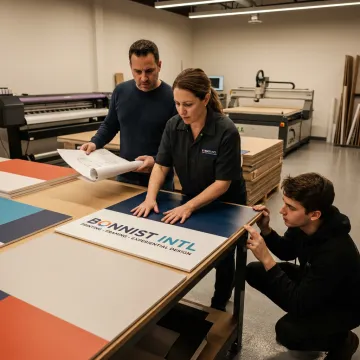 Fabrication team planning branded environment installation