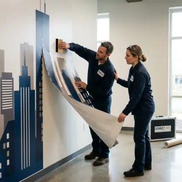 Commercial wallcovering installation in progress