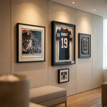 Custom framed sports memorabilia and awards display
