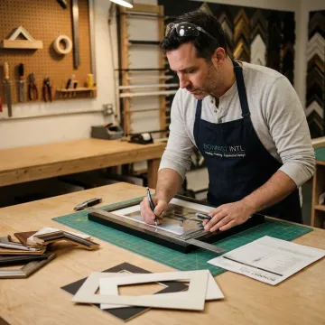 Custom framing specialist preparing artwork