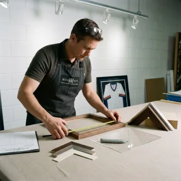 Framing specialist preparing a custom display