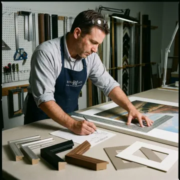 Framing specialist preparing custom artwork