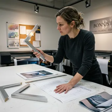 Designer planning custom framing materials and measurements