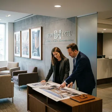 Corporate lobby with curated branded artwork