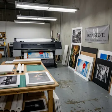 Large format fine art photo prints in a production studio