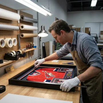 Custom sports memorabilia shadow box assembly