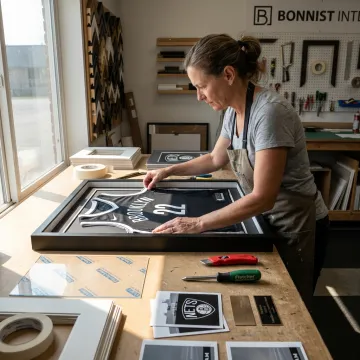 Craftsperson preparing a jersey display frame
