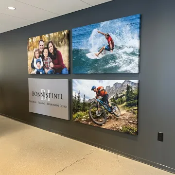 Custom photo canvas prints on a gallery wall