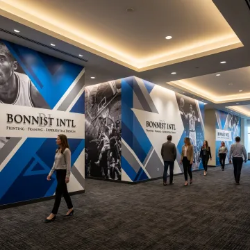 Branded experiential graphics in a modern venue