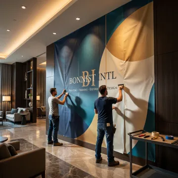 Custom hotel wall covering installation