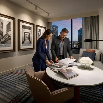 Custom framed artwork in a hotel lobby