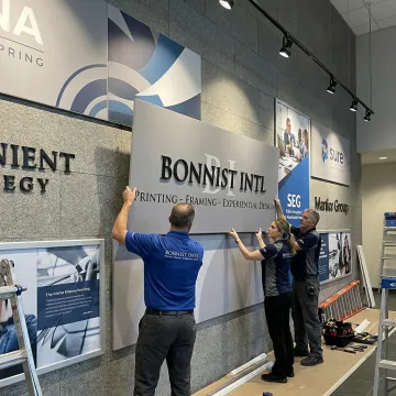 Branded environment installation in a modern lobby
