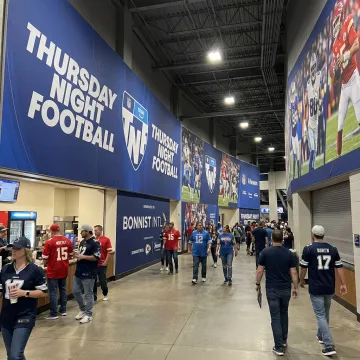 Sports arena with branded graphics