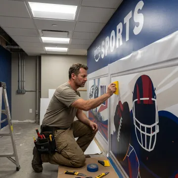 Custom vinyl wall graphics in a branded commercial interior