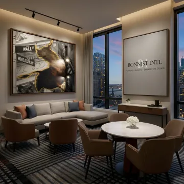 Luxury hotel lobby with custom art and branded décor