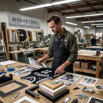 Designer planning a memorabilia shadowbox