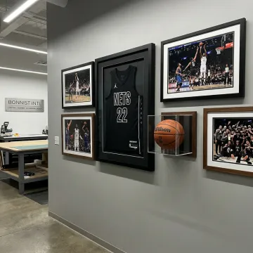 Custom framed sports memorabilia display
