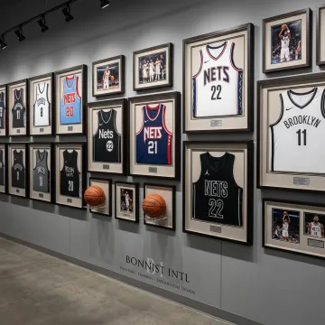 Custom framed sports memorabilia display