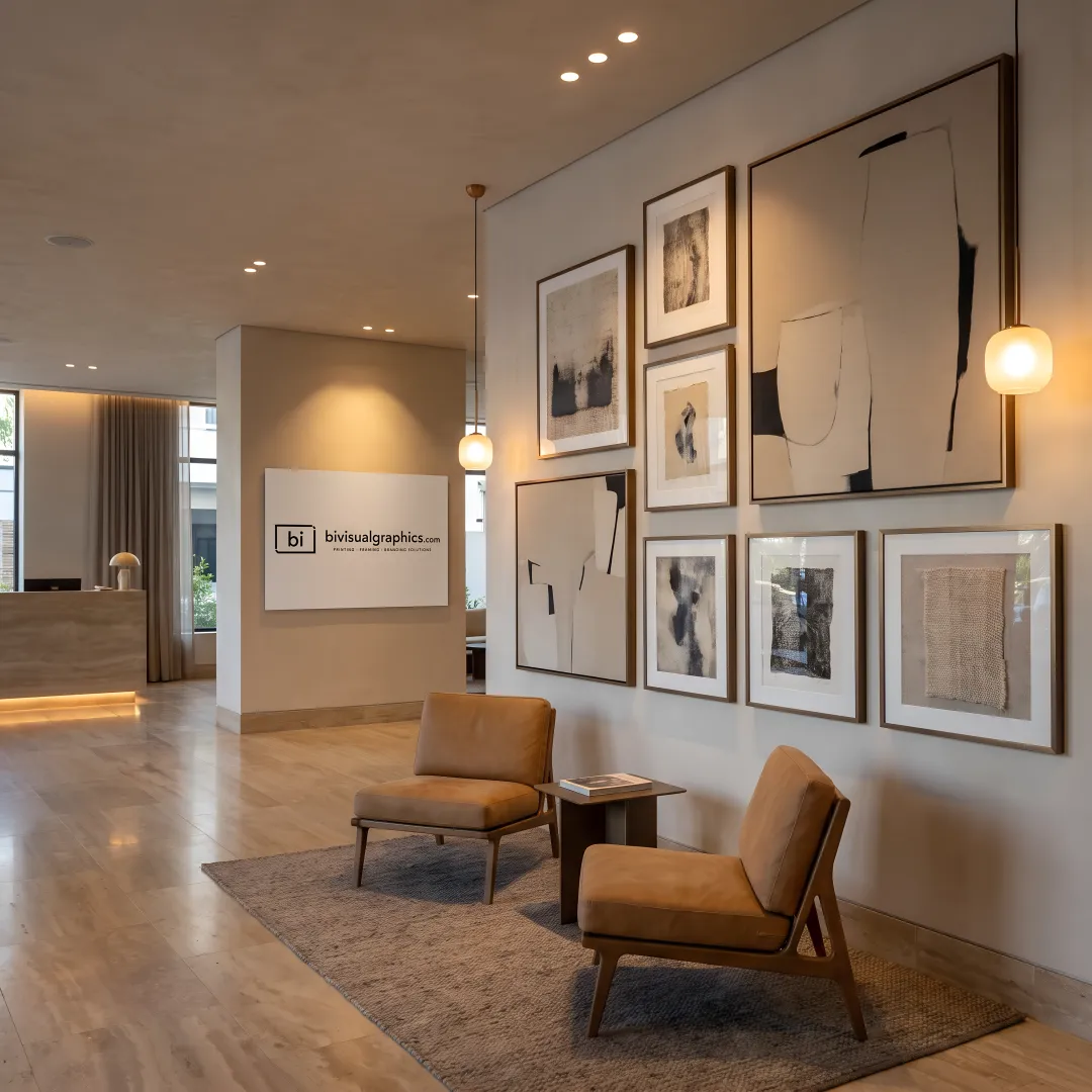 Luxury hotel lobby with custom art and branded décor