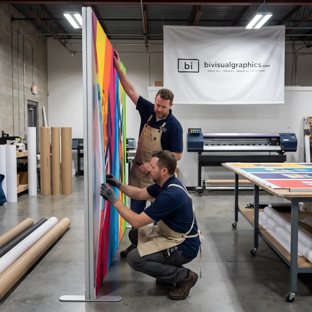 Team fabricating branded event display elements