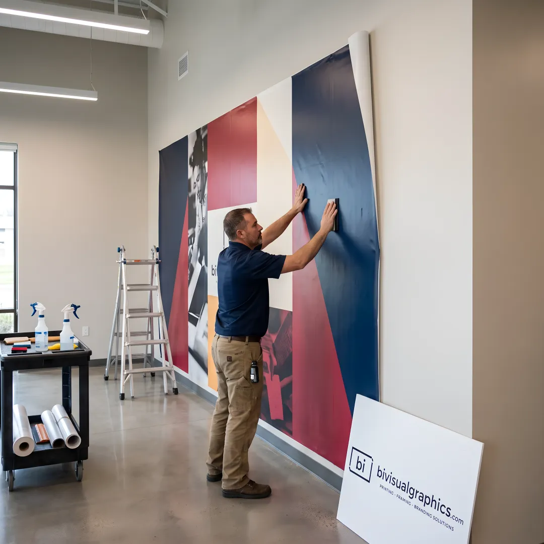 Custom vinyl wall graphics in a branded commercial interior