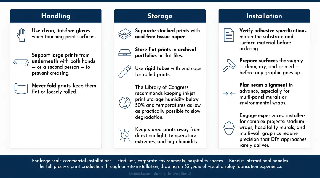 Large format print post-production handling storage and installation best practices checklist
