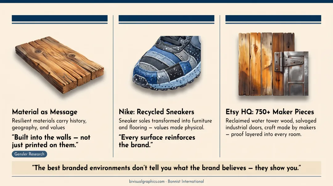 Four branded environment materials and brand story meanings comparison chart