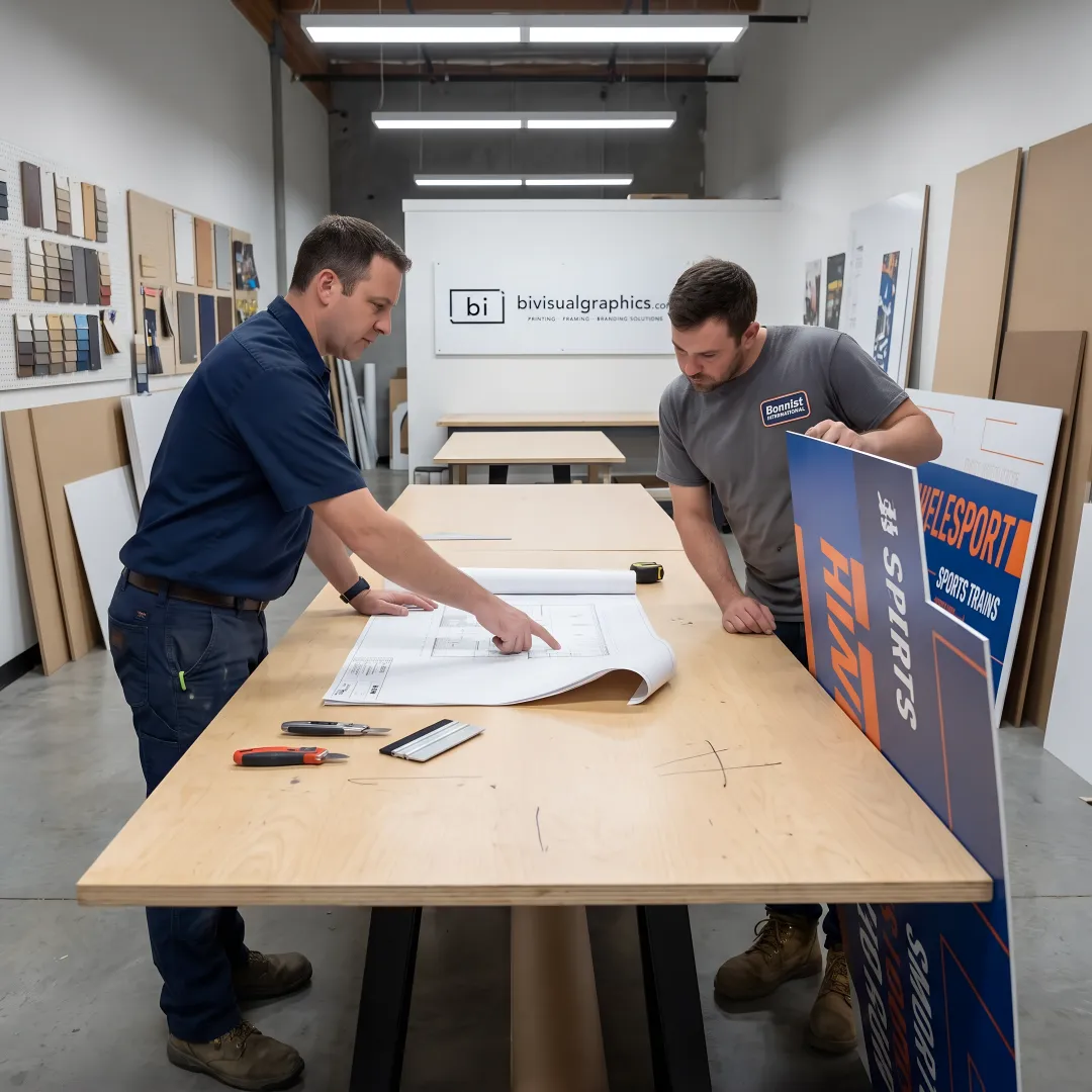 Fabrication team planning branded environment installation