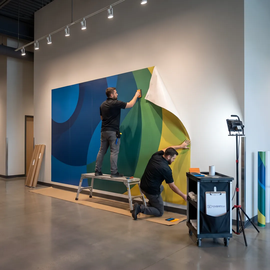 Team installing branded experiential display