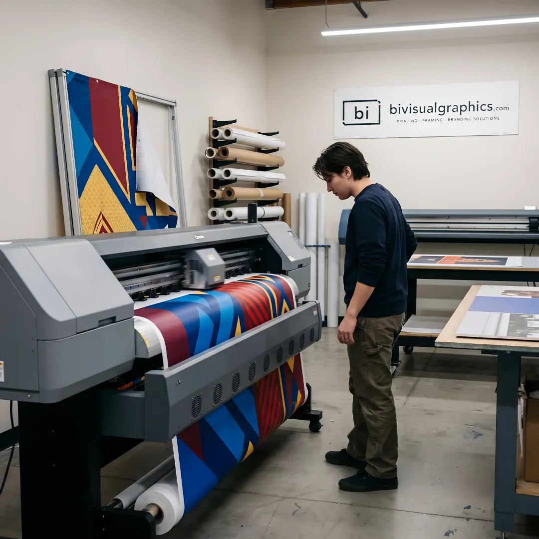 Large format printer producing branded display graphics
