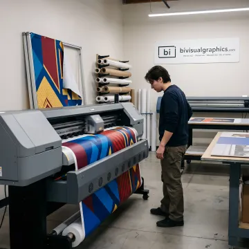 Large format printer producing branded display graphics