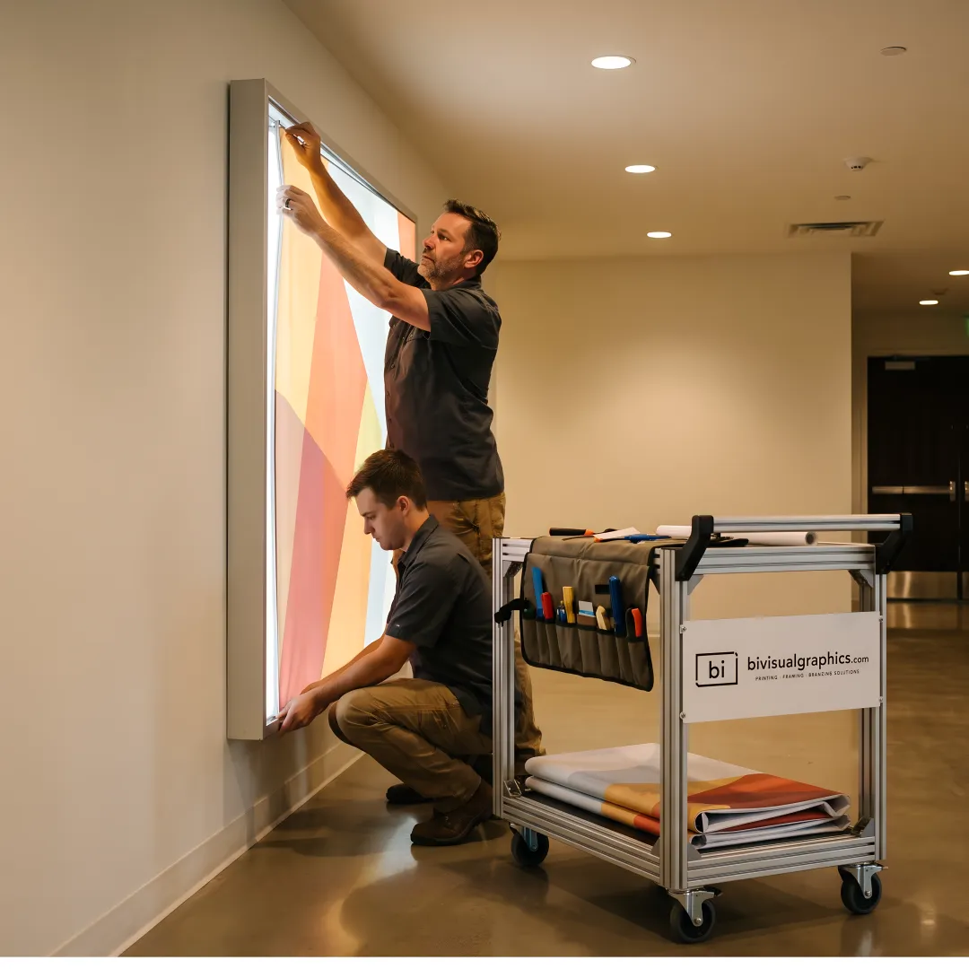 Backlit SEG fabric display installation process