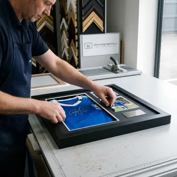 Custom sports memorabilia shadow box assembly